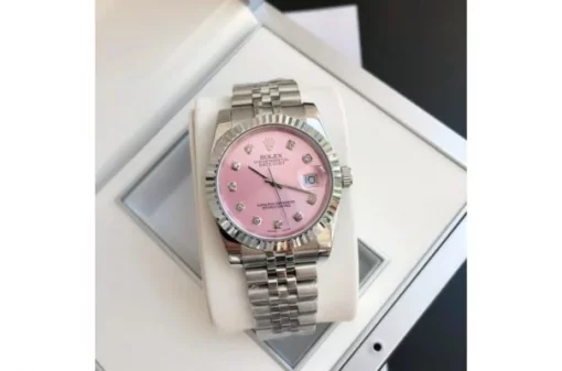 Rolex Datejust SS36/28 – Pink Dial with Diamond Markers