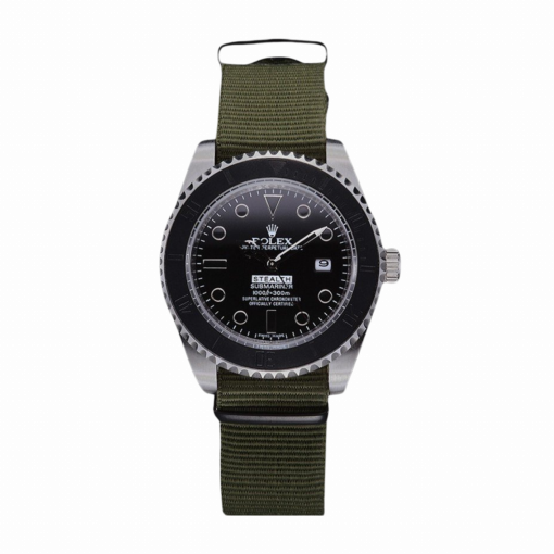 Rolex Submariner 621990 Replica 41mm Black Dial Olive Strap
