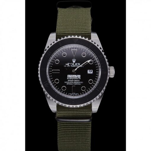 Rolex Submariner 621990 Replica 41mm Black Dial Olive Strap