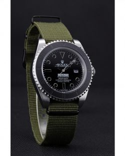 Rolex Submariner 621990 Replica 41mm Black Dial Olive Strap