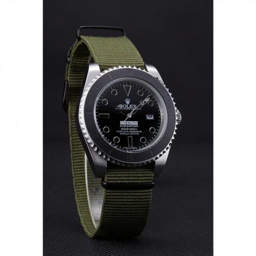 Rolex Submariner 621990 Replica 41mm Black Dial Olive Strap