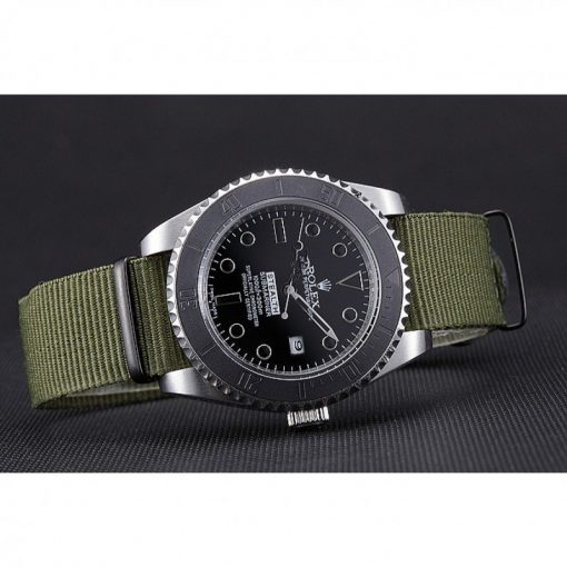 Rolex Submariner 621990 Replica 41mm Black Dial Olive Strap