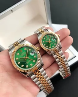 Rolex Datejust 36/28mm RG/SS Green Dial with Diamond Markers