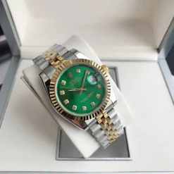 Rolex Datejust 36/28mm RG/SS Green Dial with Diamond Markers