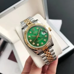 Rolex Datejust 36/28mm RG/SS Green Dial with Diamond Markers