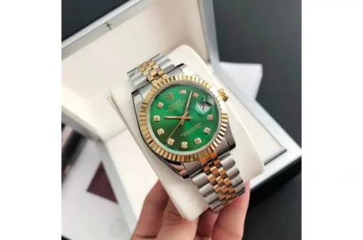 Rolex Datejust 36/28mm RG/SS Green Dial with Diamond Markers