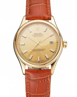 Rolex Datejust REP016818 Gold Dial Brown Leather 38mm
