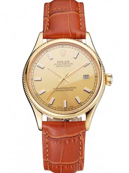 Rolex Datejust REP016818 Gold Dial Brown Leather 38mm