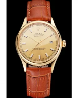 Rolex Datejust REP016818 Gold Dial Brown Leather 38mm
