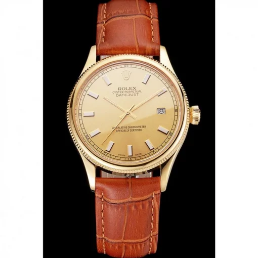 Rolex Datejust REP016818 Gold Dial Brown Leather 38mm