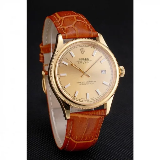 Rolex Datejust REP016818 Gold Dial Brown Leather 38mm