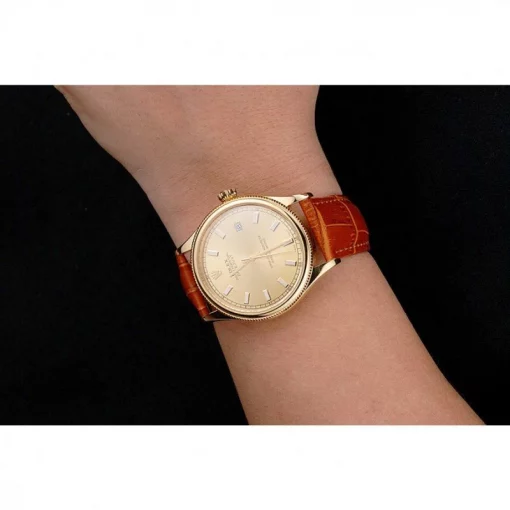 Rolex Datejust REP016818 Gold Dial Brown Leather 38mm