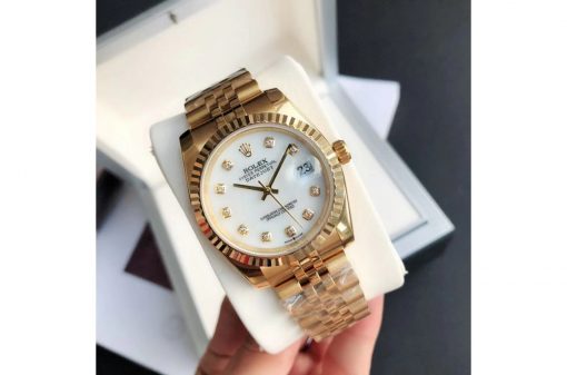 Rolex Datejust White Dial Diamond Markers Rose Gold