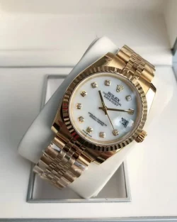 Rolex Datejust White Dial Diamond Markers Rose Gold