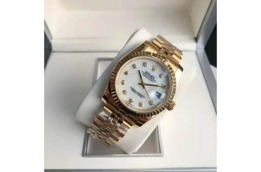 Rolex Datejust White Dial Diamond Markers Rose Gold