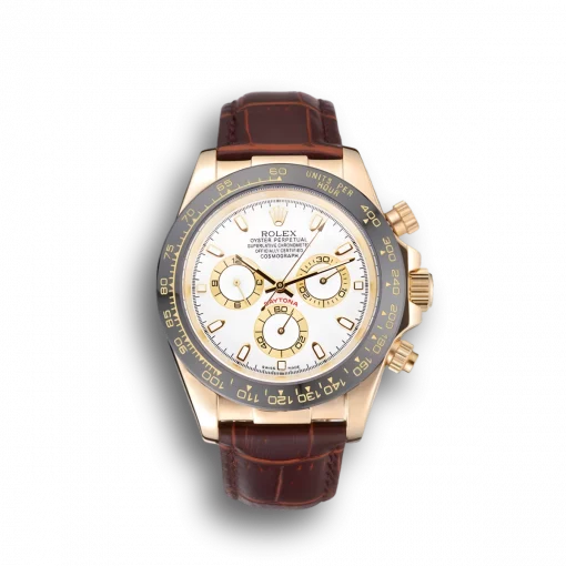 Rolex Cosmograph Daytona Gold Case White Dial Brown Leather Bracelet 622633