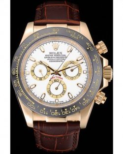 Rolex Cosmograph Daytona Gold Case White Dial Brown Leather Bracelet 622633