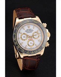 Rolex Cosmograph Daytona Gold Case White Dial Brown Leather Bracelet 62263303