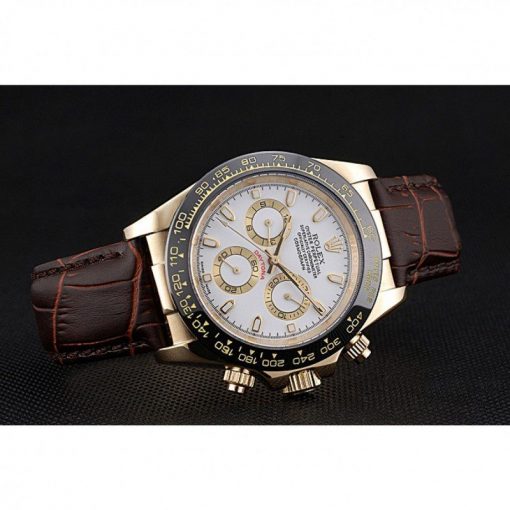 Rolex Cosmograph Daytona Gold Case White Dial Brown Leather Bracelet 622633