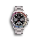 Rolex Daytona 80250 Rainbow Crystals Bezel Stainless Steep Strap Black Dial 39mm