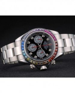 Rolex Daytona 80250 Rainbow Crystals Bezel Stainless Steep Strap Black Dial 39mm04
