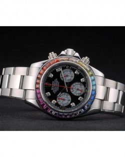 Rolex Daytona 80250 Rainbow Crystals Bezel Stainless Steep Strap Black Dial 39mm05