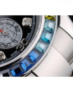 Rolex Daytona 80250 Rainbow Crystals Bezel Stainless Steep Strap Black Dial 39mm10