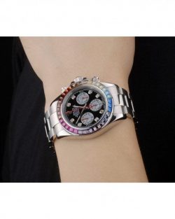 Rolex Daytona 80250 Rainbow Crystals Bezel Stainless Steep Strap Black Dial 39mm11