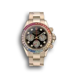 Rolex Daytona 80251 Cosmograph Rainbow Crystals Bezel Rose Gold Strap Black Dial 39mm