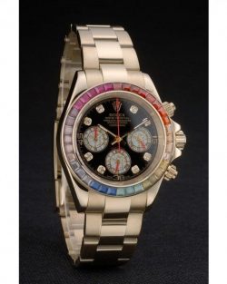 Rolex Daytona 80251 Cosmograph Rainbow Crystals Bezel Rose Gold Strap Black Dial 39mm03