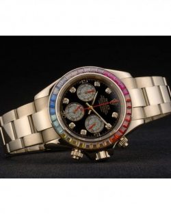 Rolex Daytona 80251 Cosmograph Rainbow Crystals Bezel Rose Gold Strap Black Dial 39mm04