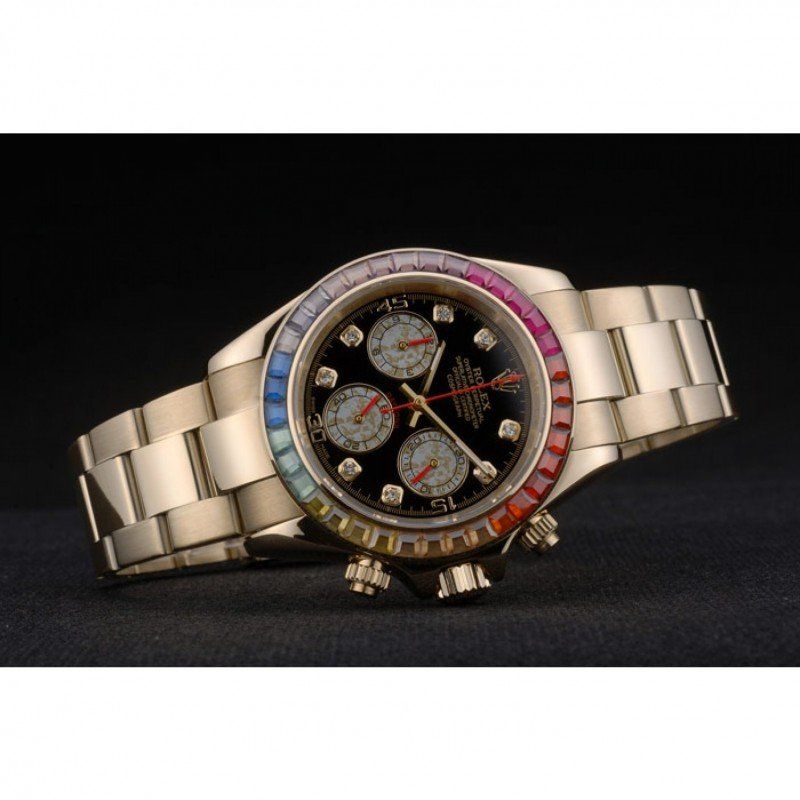 Rolex Daytona 80251 Cosmograph Rainbow Crystals Bezel Rose Gold Strap Black Dial 39mm04 Rolex Daytona 80251 Cosmograph Rainbow Crystals Bezel Rose Gold Strap Black Dial 39mm04