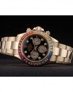 Rolex Daytona 80251 Cosmograph Rainbow Crystals Bezel Rose Gold Strap Black Dial 39mm05
