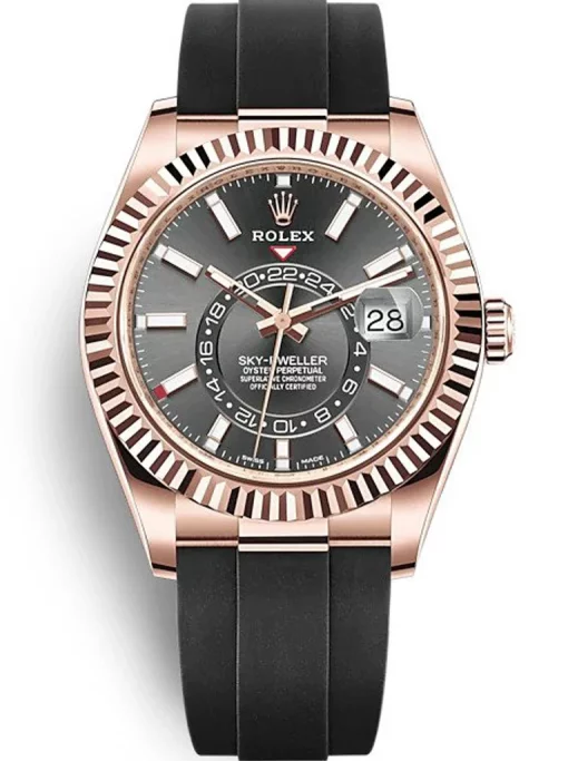 Rolex Sky Dweller 326235 Black Dial 42mm Rose Gold Rubber Strap