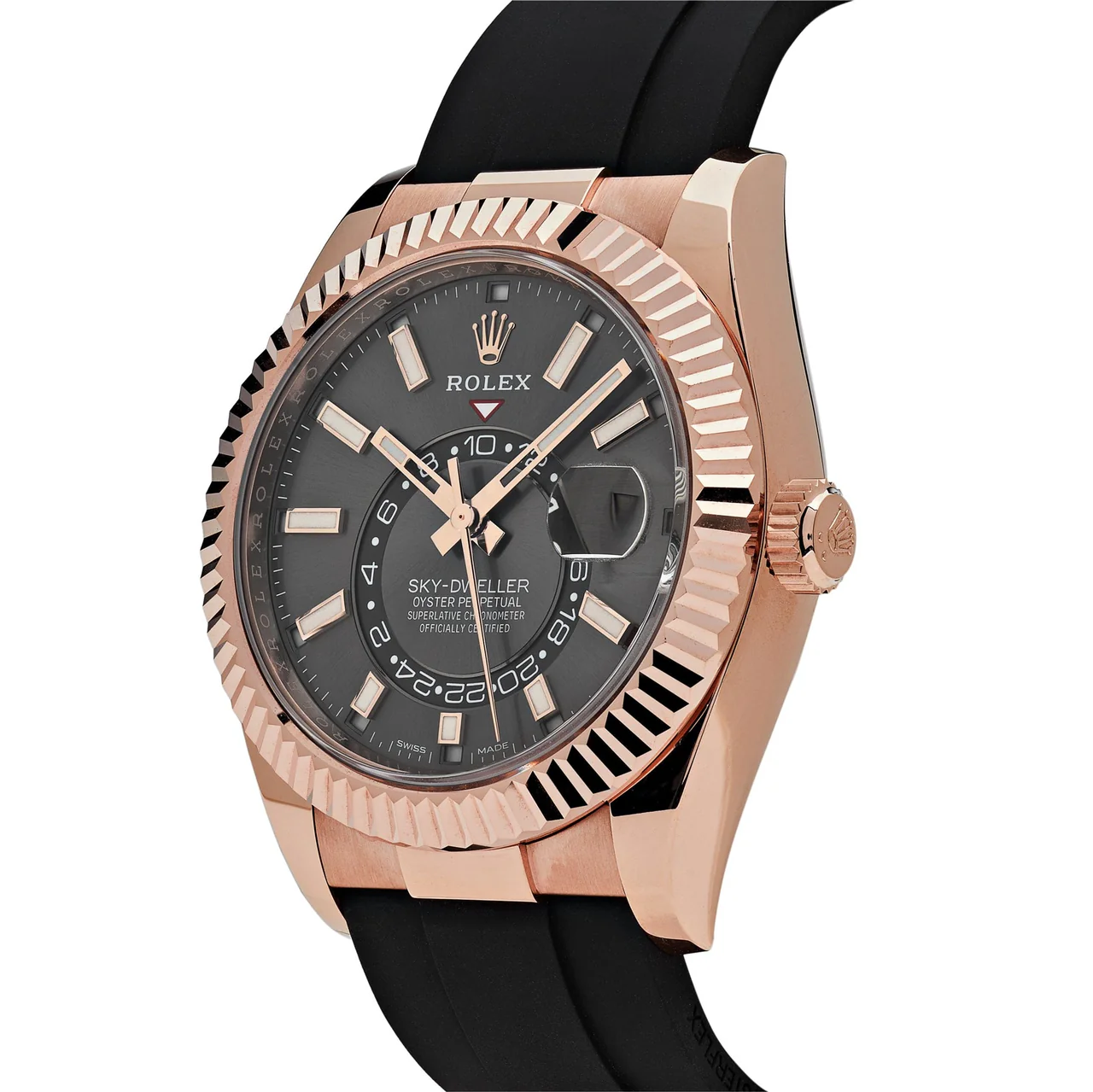 Rolex Sky Dweller 326235 Black Dial 42mm Rose Gold Rubber Strap Rolex Sky Dweller 326235 Black Dial 42mm Rose Gold Rubber Strap