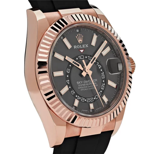 Rolex Sky Dweller 326235 Black Dial 42mm Rose Gold Rubber Strap
